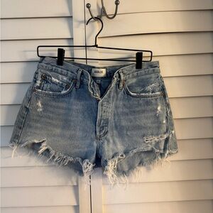 Agolde Women's Frayed Denim Shorts - Light Blue